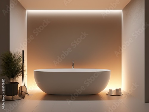 Modern Bathroom Interior with Standalone Bathtub - AI Generated