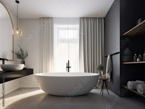 Modern Bathroom Interior with Standalone Bathtub - AI Generated