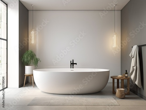 Modern Bathroom Interior with Standalone Bathtub - AI Generated