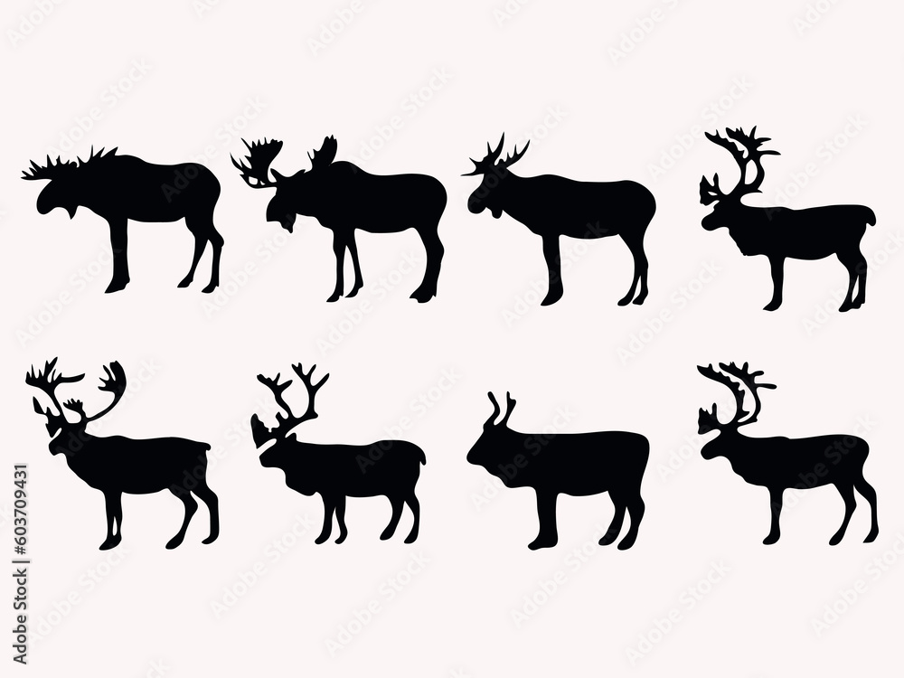 moose and deer silhouette vector illustration on white background