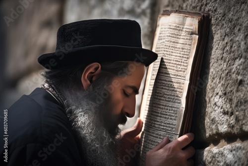 Old Orthodox Jew praying in the western wall. AI generative