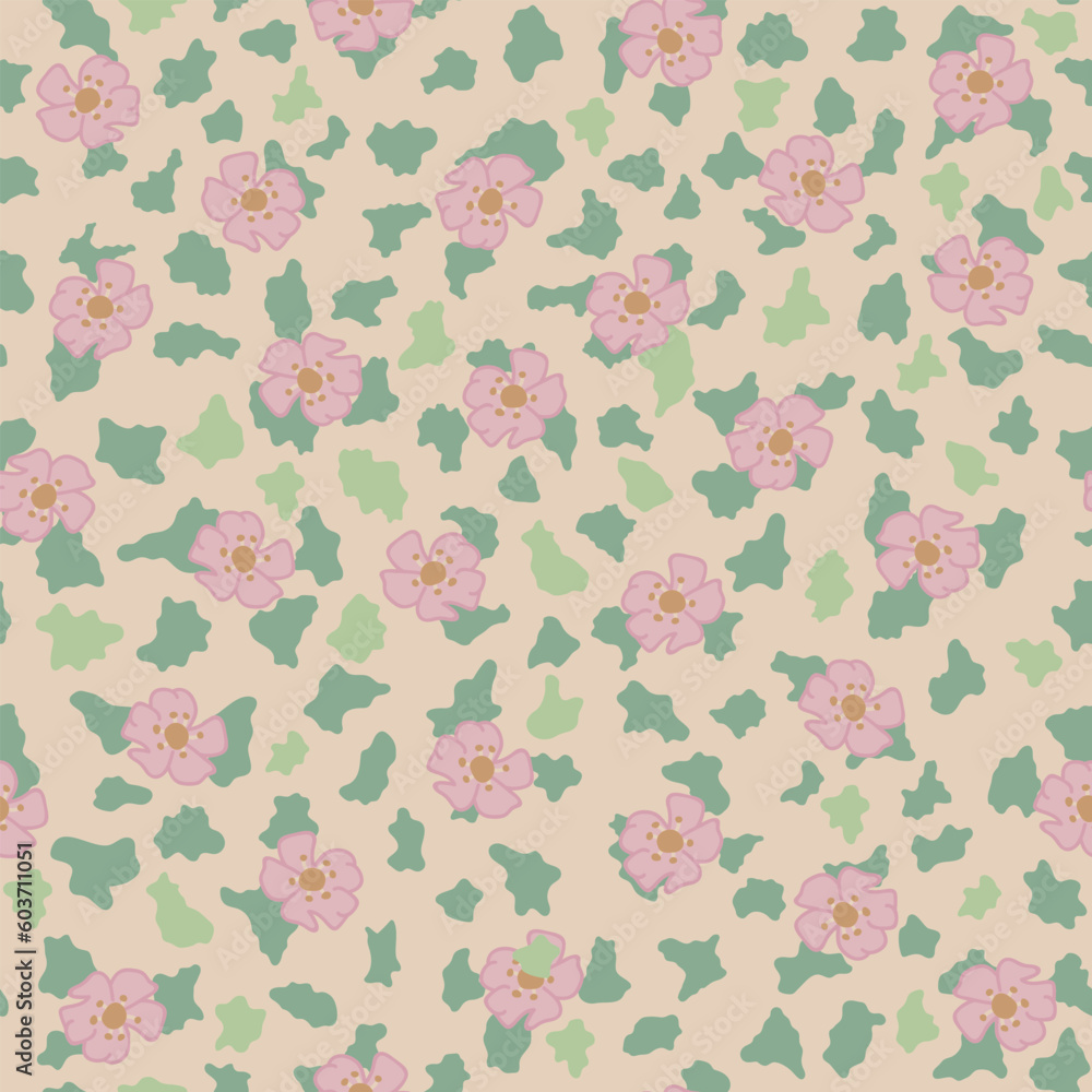 Seamless decorative elegant pattern with cute pink flowers. Print for textile, wallpaper, covers, surface. For fashion fabric. Retro stylization.