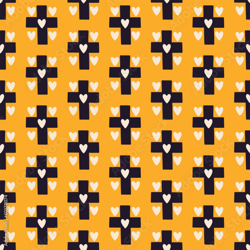 Seamless pattern with Christian crosses. Print for textile, wallpaper, covers, surface. For fashion fabric. Retro stylization. Religious seamless pattern