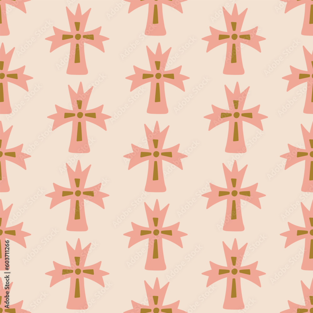 Seamless pattern with Christian crosses. Print for textile, wallpaper, covers, surface. For fashion fabric. Retro stylization. Religious seamless pattern Seamless pattern with Christian crosses. Print for textile, wallpaper, covers, surface. For fashion fabric. Retro stylization. Religious seamless pattern