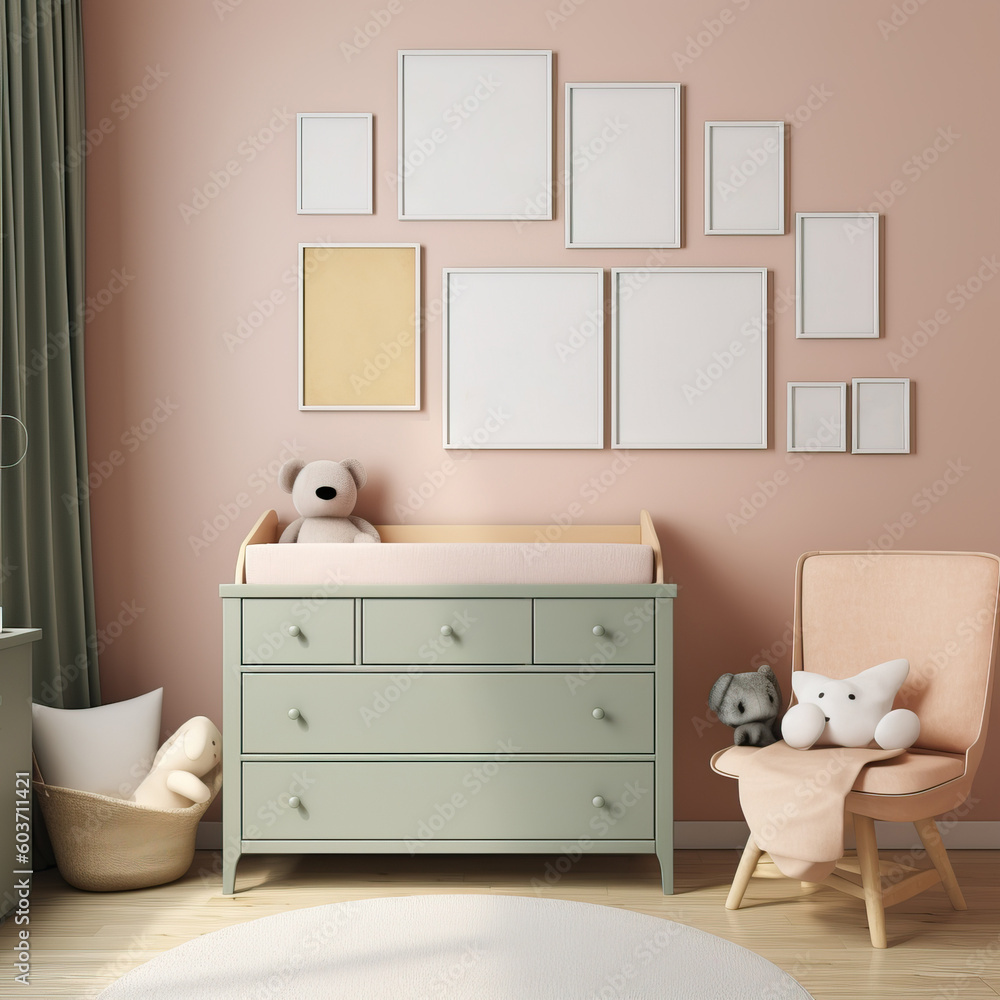 Mockup in Sweet and Adorable Nursery Room with Pastel-Colored Walls