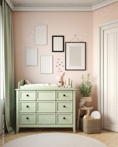 Mockup in Sweet and Adorable Nursery Room with Pastel-Colored Walls