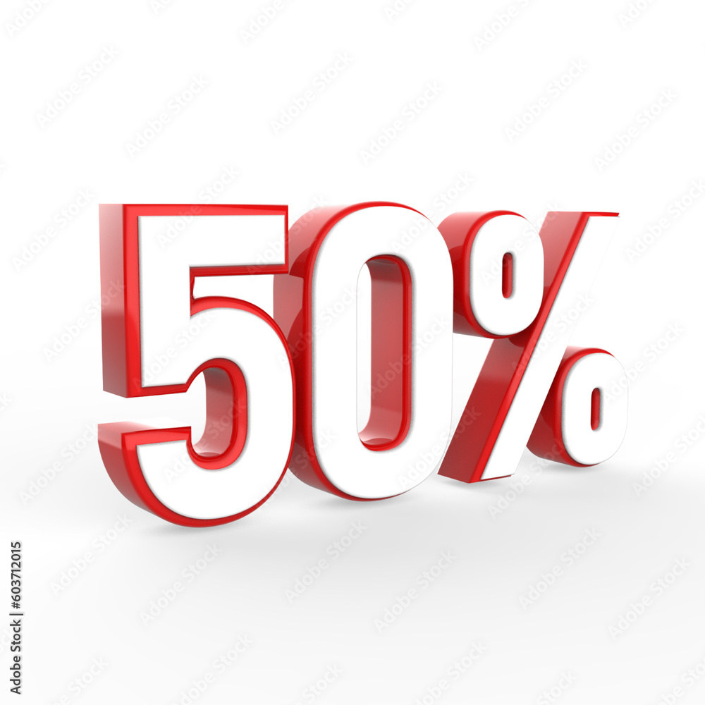 An isolated red fifty percent for special offers at shopping department stores and discount concepts