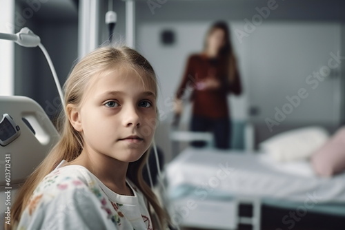 Blond Sad Young Girl in Hospital: Embracing Hope and Support, Generative AI