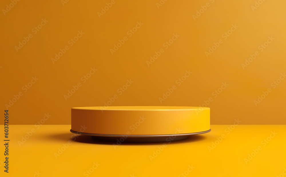 Minimal abstract empty cylinder pedestal podium yellow background, for product display presentation mockup, generative ai Minimal abstract empty cylinder pedestal podium yellow background, for product display presentation mockup, generative ai