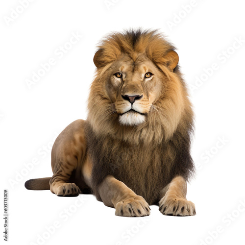 animal Lion sitting on a transparent background  Generative ai 