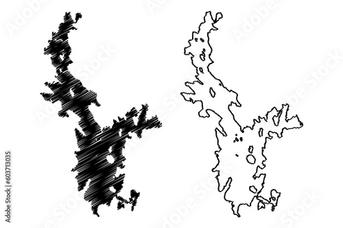 Lake Lough Ree (Republic of Ireland) map vector illustration, scribble sketch Loch Rí or Ri map