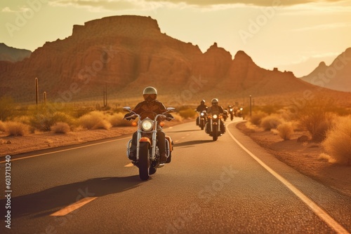 Fotografia Illustration of cruiser motorcycles and bikers on the road - Created with genera