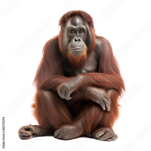 animal Orangutan sitting on a transparent background, Generative ai 