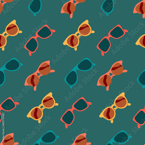 Seamless pattern of fashion, summer, beach sunglasses for women. Front view of sun eyewear.
