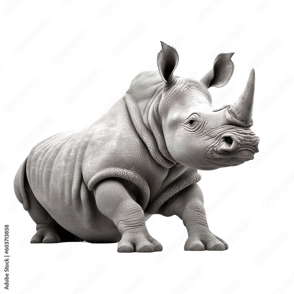 animal Rhinoceros sitting on a transparent background, Generative ai 