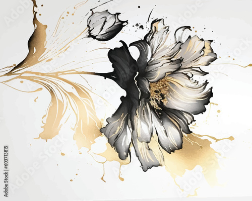 Set of golden lotus wall art vector. Elegant line art, lotus flowers, leaves, foliage on dark background. Collection of luxury wall decoration perfect for decorative, interior, prints, banner