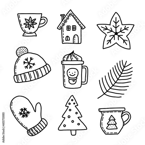 Set of Christmas design element in doodle style
