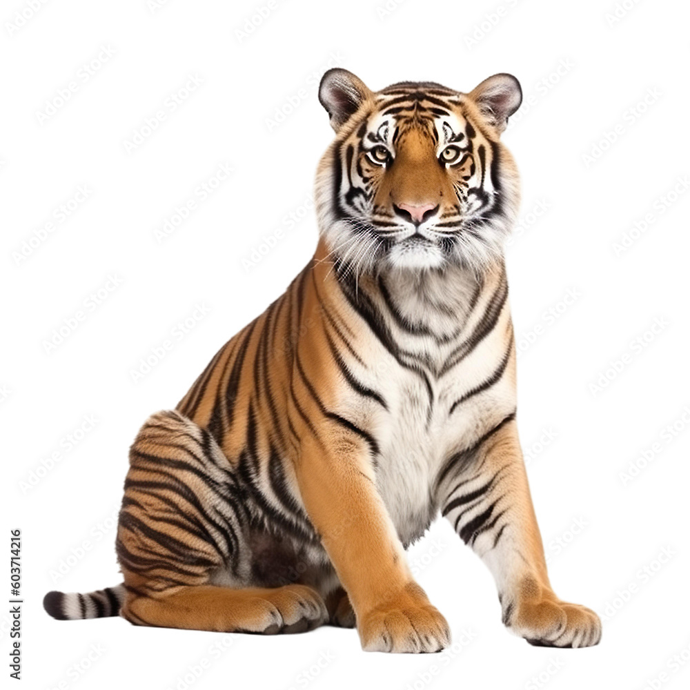Obraz premium animal tiget sitting on a transparent background, Generative ai 