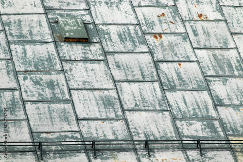 Old metal roof. Beautiful blue-green color. © Serhii
