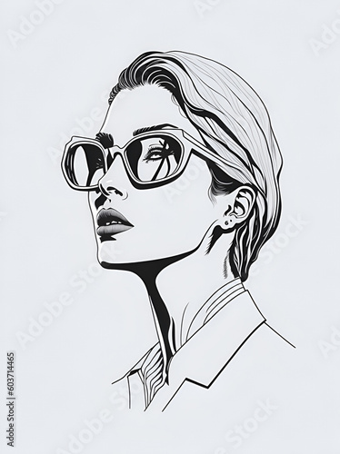 Beautiful woman in sunglasses. Cartoon. AI generated illusttration photo