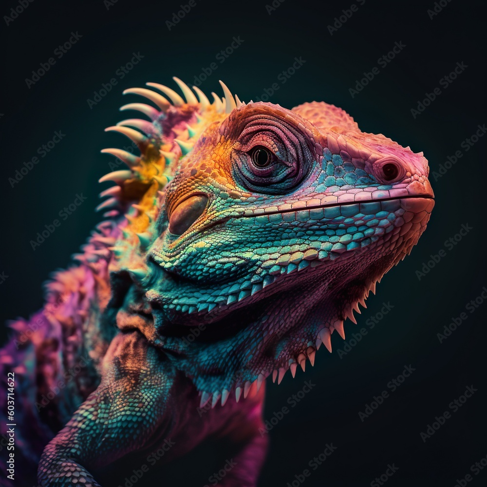 Generative AI psychedelic colourful bearded dragon lizard Generative AI psychedelic colourful bearded dragon lizard