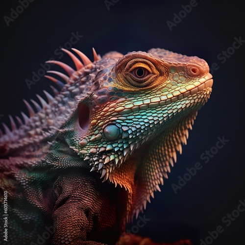 Generative AI psychedelic colourful bearded dragon lizard