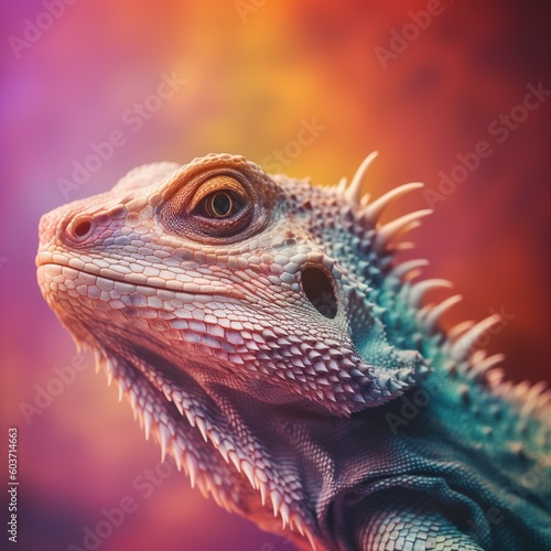 Generative AI psychedelic colourful bearded dragon lizard