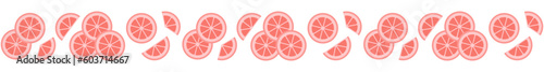 Seamless border with grapefruit slices. Can be used for summer cards, invitations. Isolated vector and PNG illustration on transparent background.