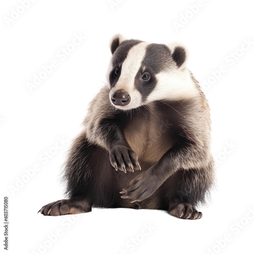animal badger sitting isolated on a transparent background, Generative ai 