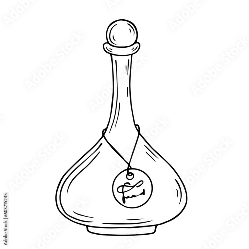 Linear sketch of vintage perfume bottles.Vector graphics.