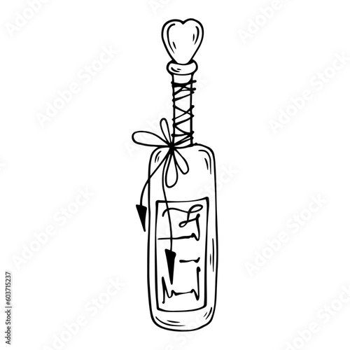 Linear sketch of vintage perfume bottles.Vector graphics.