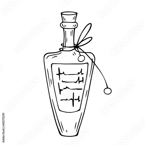 Linear sketch of vintage perfume bottles.Vector graphics.