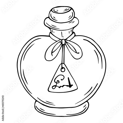 Linear sketch of vintage perfume bottles.Vector graphics.