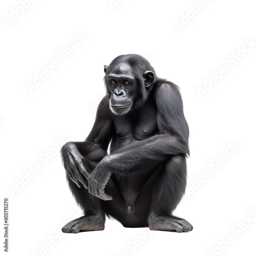 animal bonobo sitting isolated on a transparent background, Generative ai 