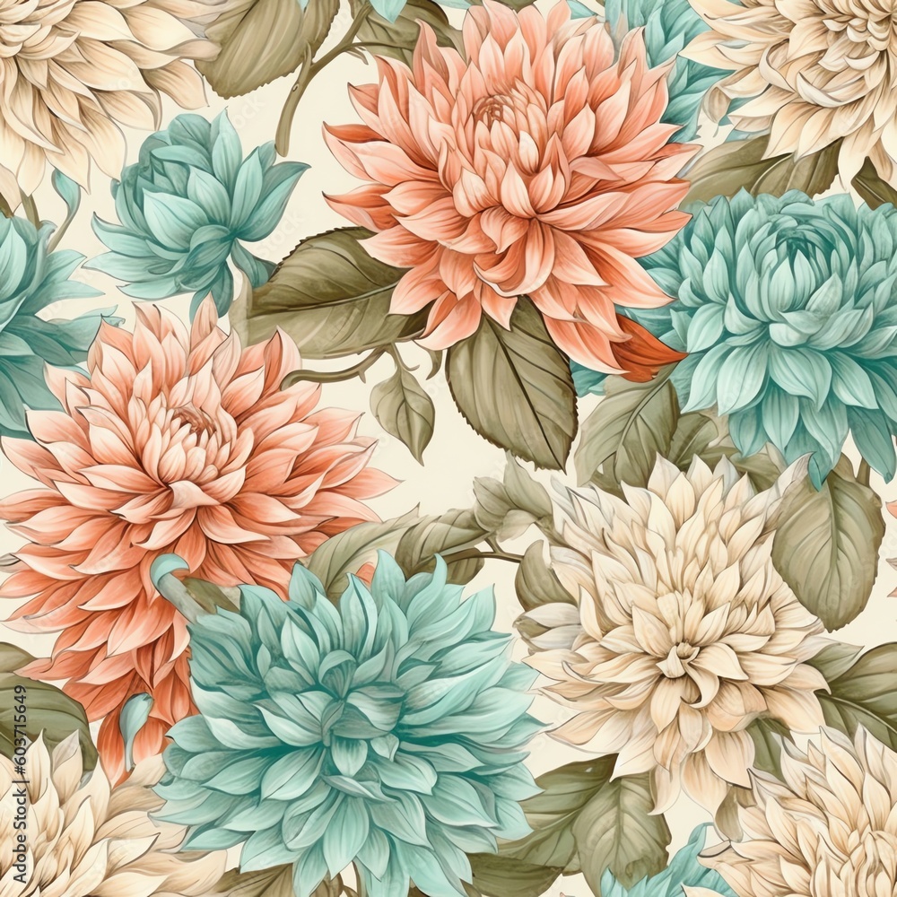 Dahlia Aqua Teal Seamless Pattern - Digital Paper Pack for Scrapbooking, Invitations, Stationery, Backgrounds Dahlia Aqua Teal Seamless Pattern - Digital Paper Pack for Scrapbooking, Invitations, Stationery, Backgrounds