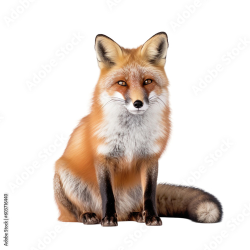 animal Fox sitting on transparent background, generative Ai