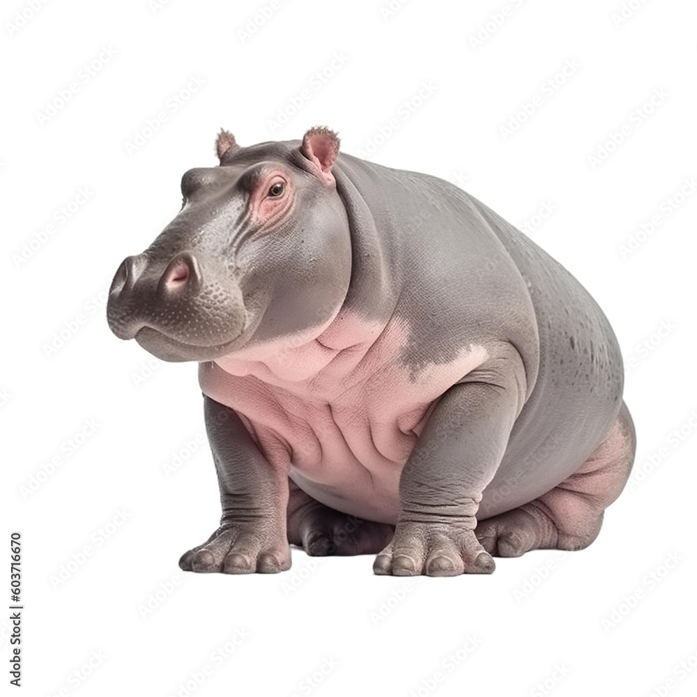 Fototapeta premium animal Hippopotamus sitting on transparent background, generative Ai