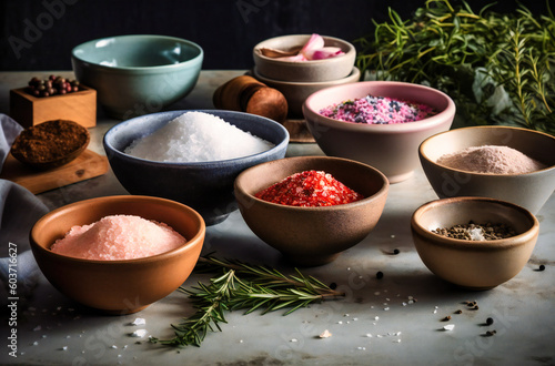 salt, rosemary and other ingredients in bowls