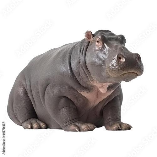 animal Hippopotamus sitting on transparent background, generative Ai