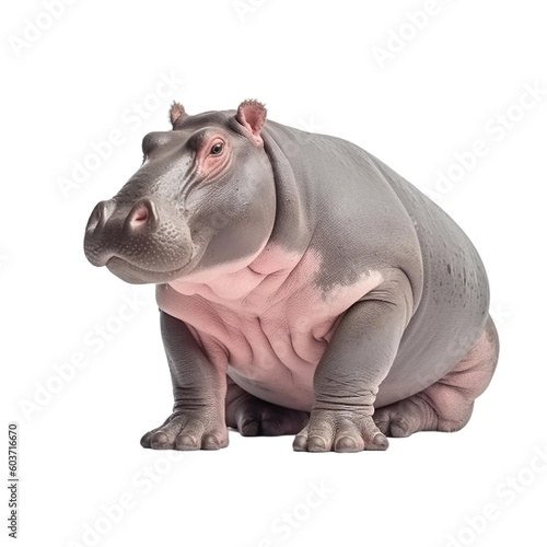 animal Hippopotamus sitting on transparent background  generative Ai