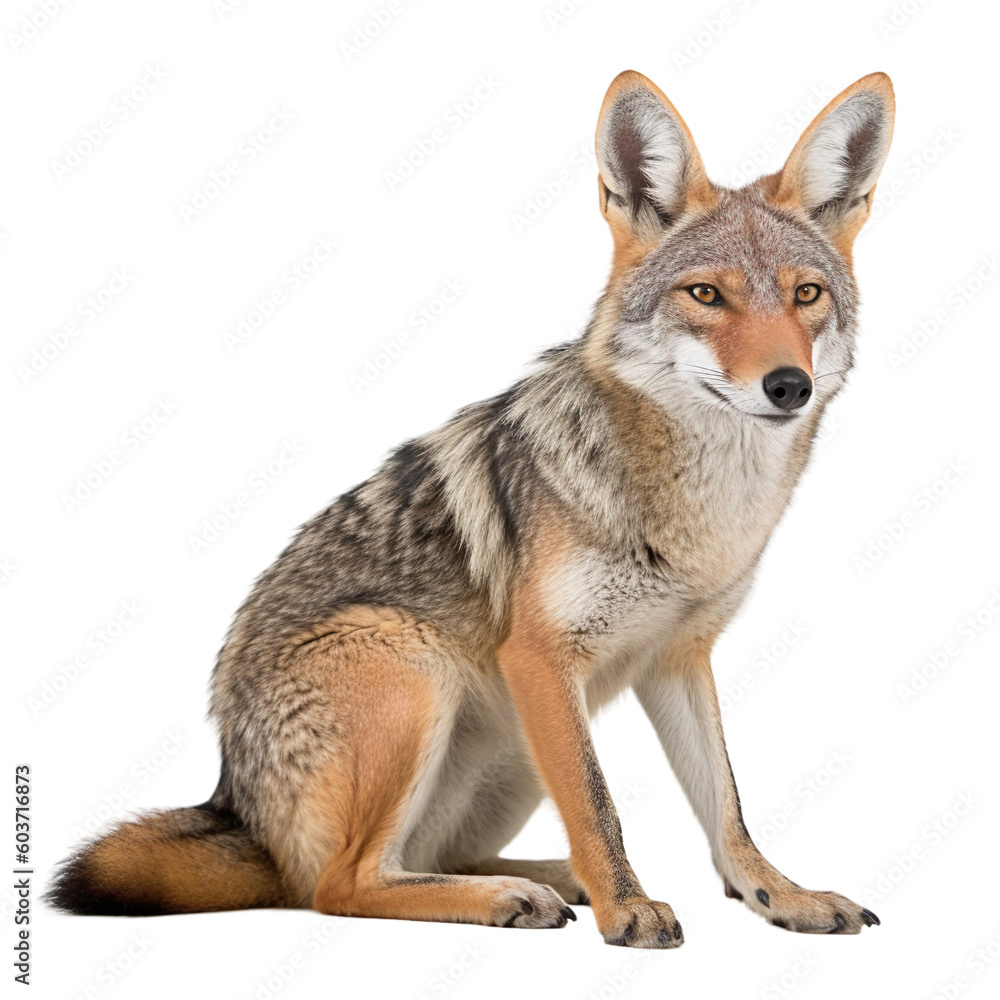 animal Jackal sitting on transparent background, generative Ai