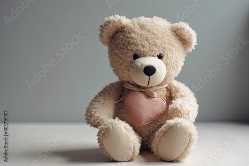 Cute teddy bear with a heart. Generative AI © Iryna