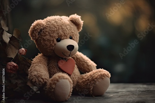 Cute smiling toy bear with a heart. Generative AI © Iryna