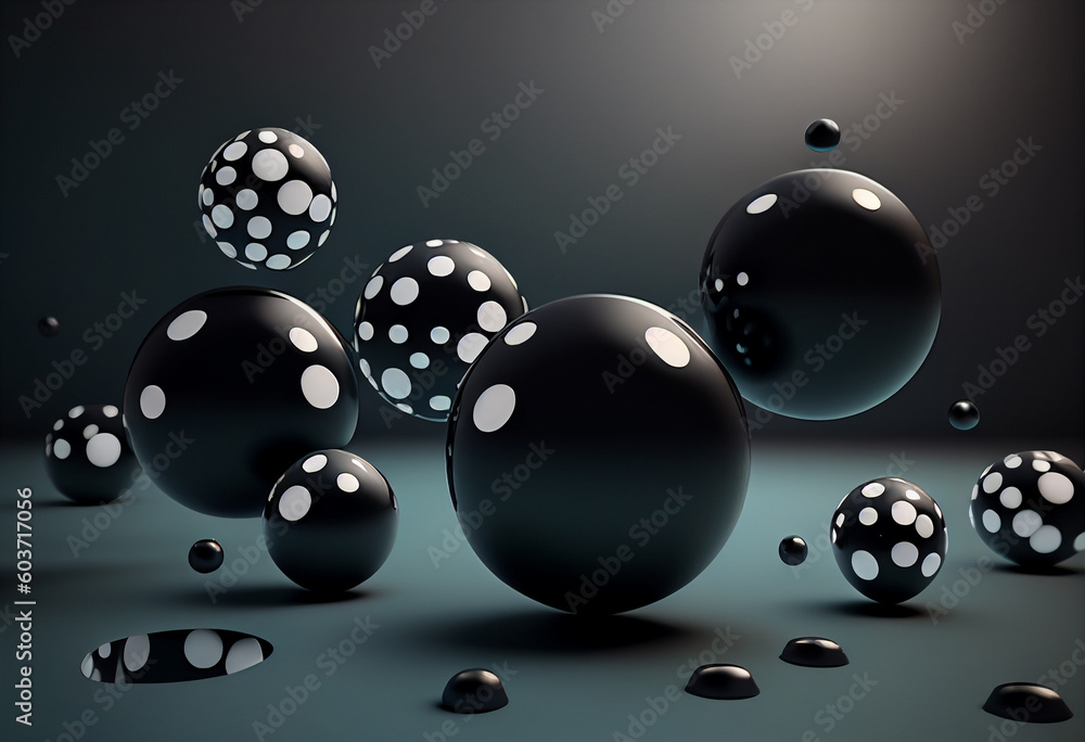 Abstract background with black and white spheres. 3d render illustration. generative ai
