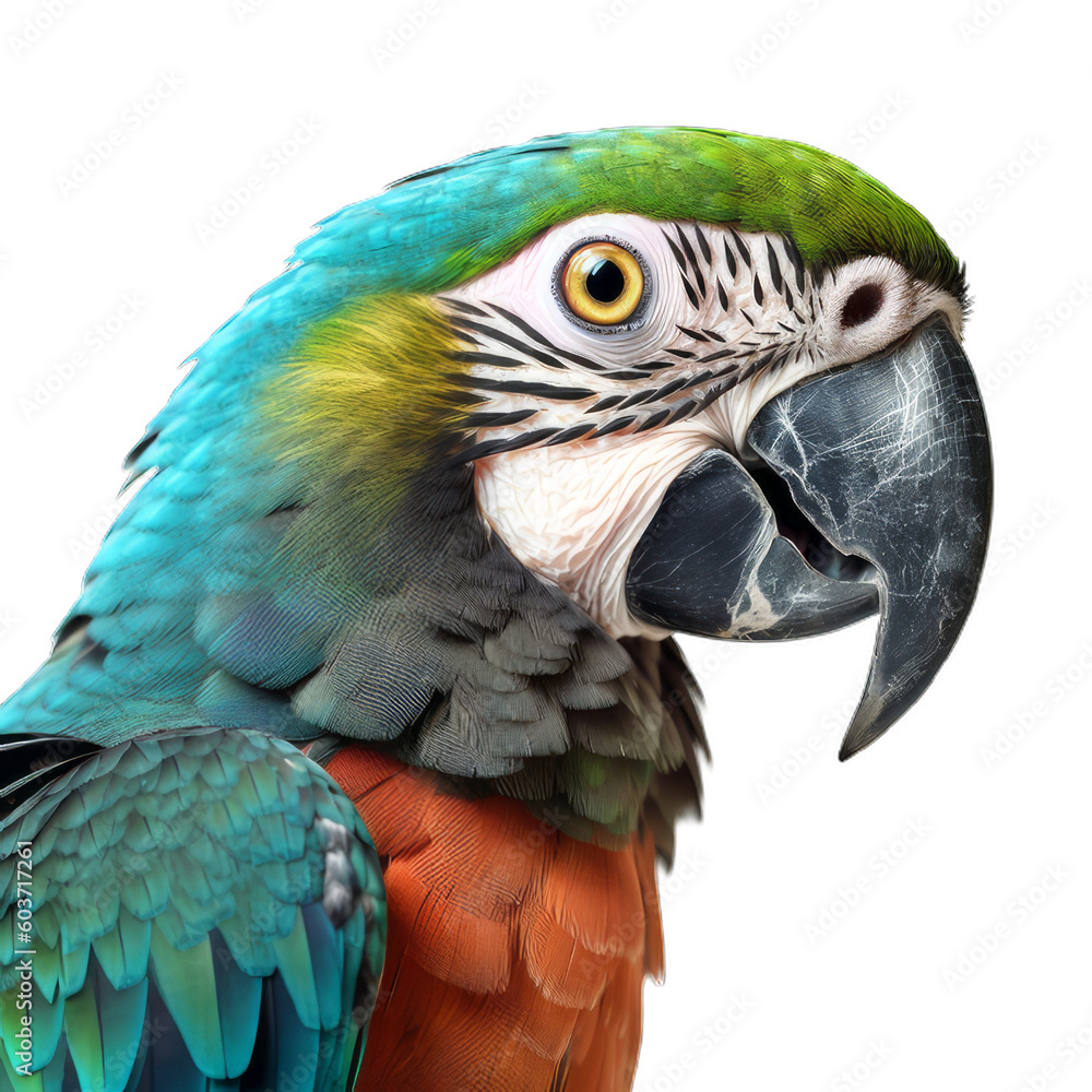 blue and yellow macaw ara isolated on transparent background cutout