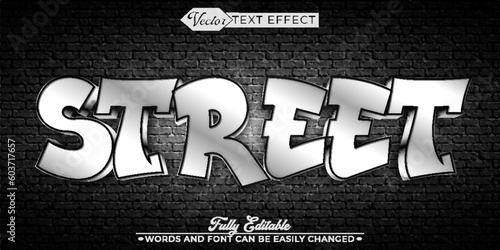 Silver Graffiti Street Vector Editable Text Effect Template