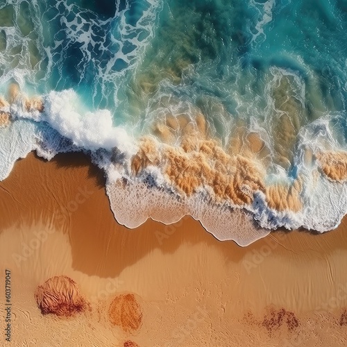 Sea waves on the beach,Aerial top down view of waves on the beach as a background,AI generated.