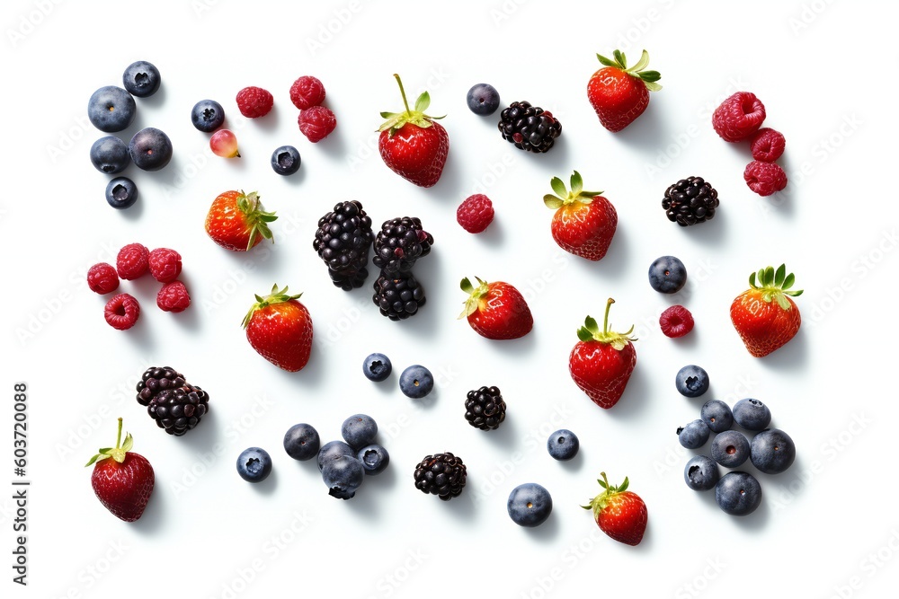 A collection of fruits including strawberries, blueberries, and blackberries ant other Generative AI A collection of fruits including strawberries, blueberries, and blackberries ant other Generative AI
