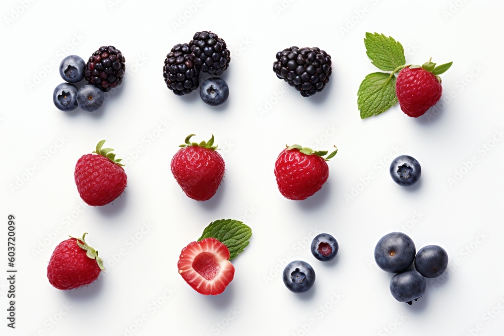 A collection of fruits including strawberries, blueberries, and blackberries ant other Generative AI A collection of fruits including strawberries, blueberries, and blackberries ant other Generative AI