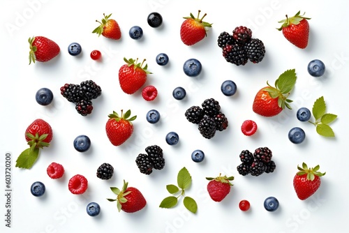 A collection of fruits including strawberries, blueberries, and blackberries ant other Generative AI 